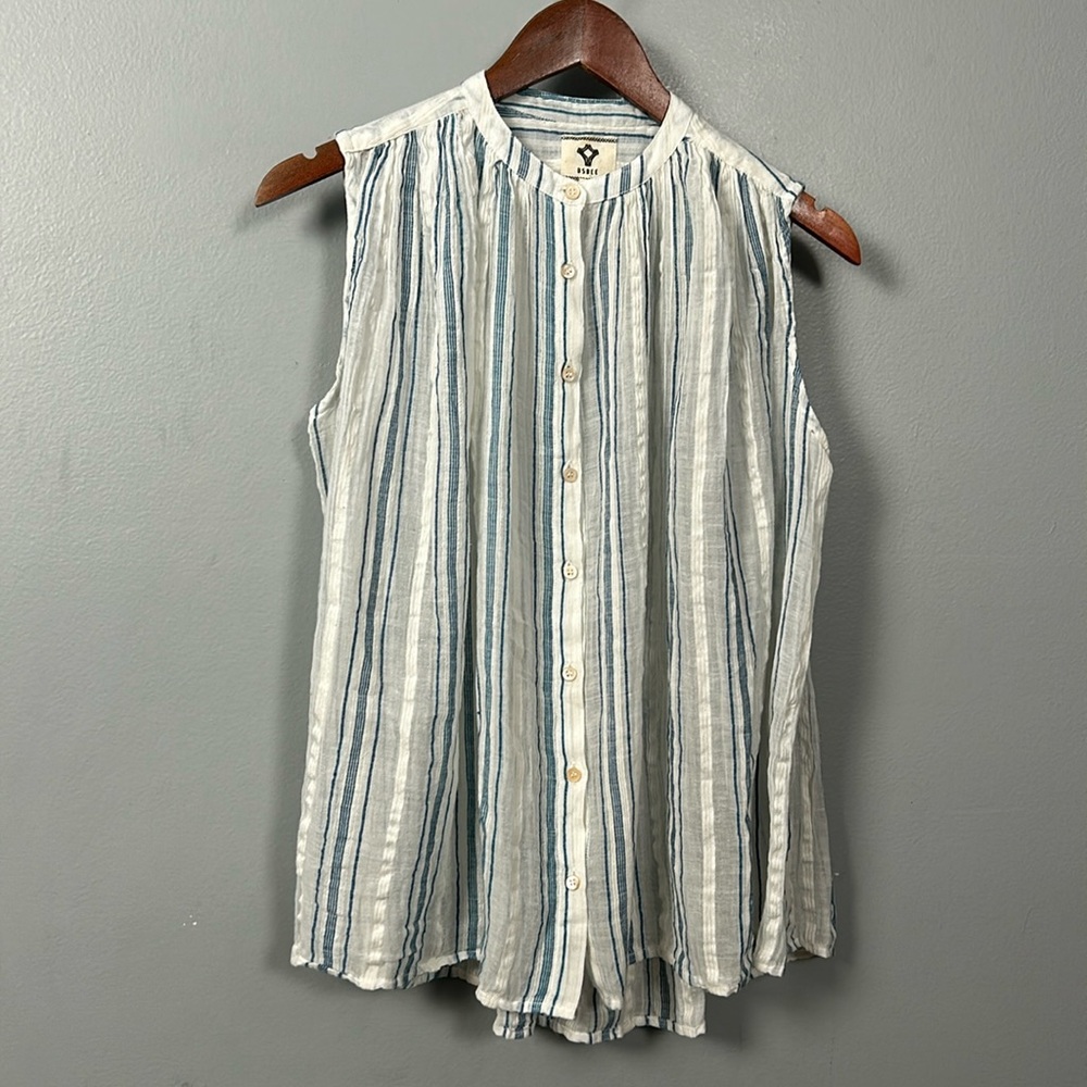 Bsbee khadi cotton button-down sleeveless shirt in striped loose body shirt S